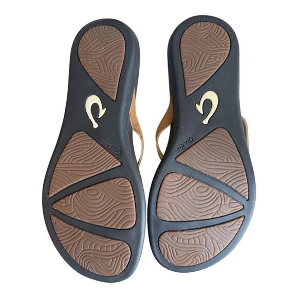Olukai Ho'Opio Slide Sandal Flip Flop Brown Leather Women size 8 - Picture 6 of 6